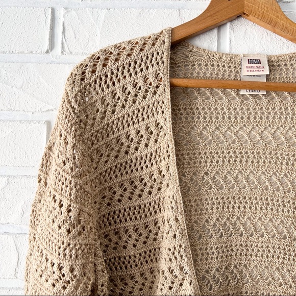 SOLD Vintage beige metallic gold crochet tie front bell sleeve sweater 12 - Picture 4 of 12